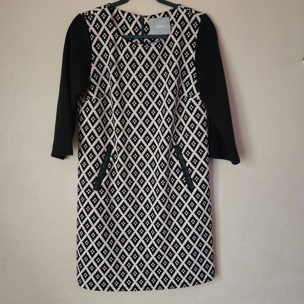 Maeve Anthropologie Geometric Shift Dress Medium Wool Blend Faux Leather Trim